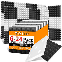 TOUO Acoustic Foam 6/12/24 Pcs High-Density Sound Absorbing Pyramid Sponge Pad Sound-Absorbing Soundproof Panel Home Accessorie