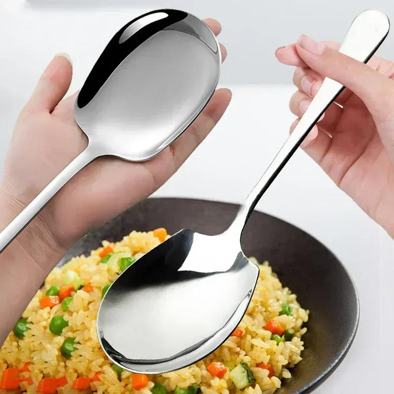 Description Picture 3 of item2/1Pcs Large Stainless Steel Spoon Long Handle Spoons Kitchen Cutlery Rice Dumpling Porridge Soup Scoops Restaurant Tableware