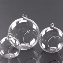 6/8/10cm Mini Hanging Glass Candle Holder Hollow Ball Opening Indoor Hanging Ball Plant Vase for Wedding Party Tree Decoration