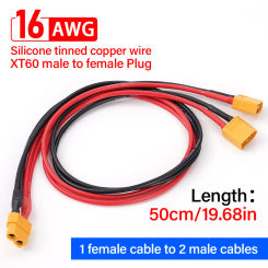 50CM XT60 16AWG Battery Connector Male/Female Cable Dual Extension Y Splitter 3-Way Silicone Wire for Scooter Solar Panels