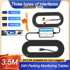 24H Parking Monitoring Car DVR 3.5M Hardwire Kit Protection Mini USB Type-C 5V 2.5A Car Charge Cable Dashcam Car Accessory