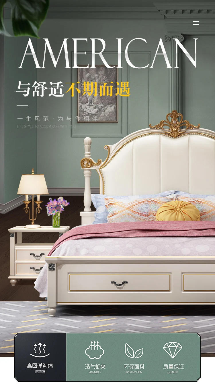 Description Picture 2 of itemAmerican Luxury Bedroom Sets Double European Wood Solid Bedroom Sets High Box Camas Moderrnas Inteligentes Home Furniture