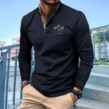 Summer new simple printed Polo shirt Men's fashion lapel short-sleeved shirt T-shirt Casual comfortable loose top oversized