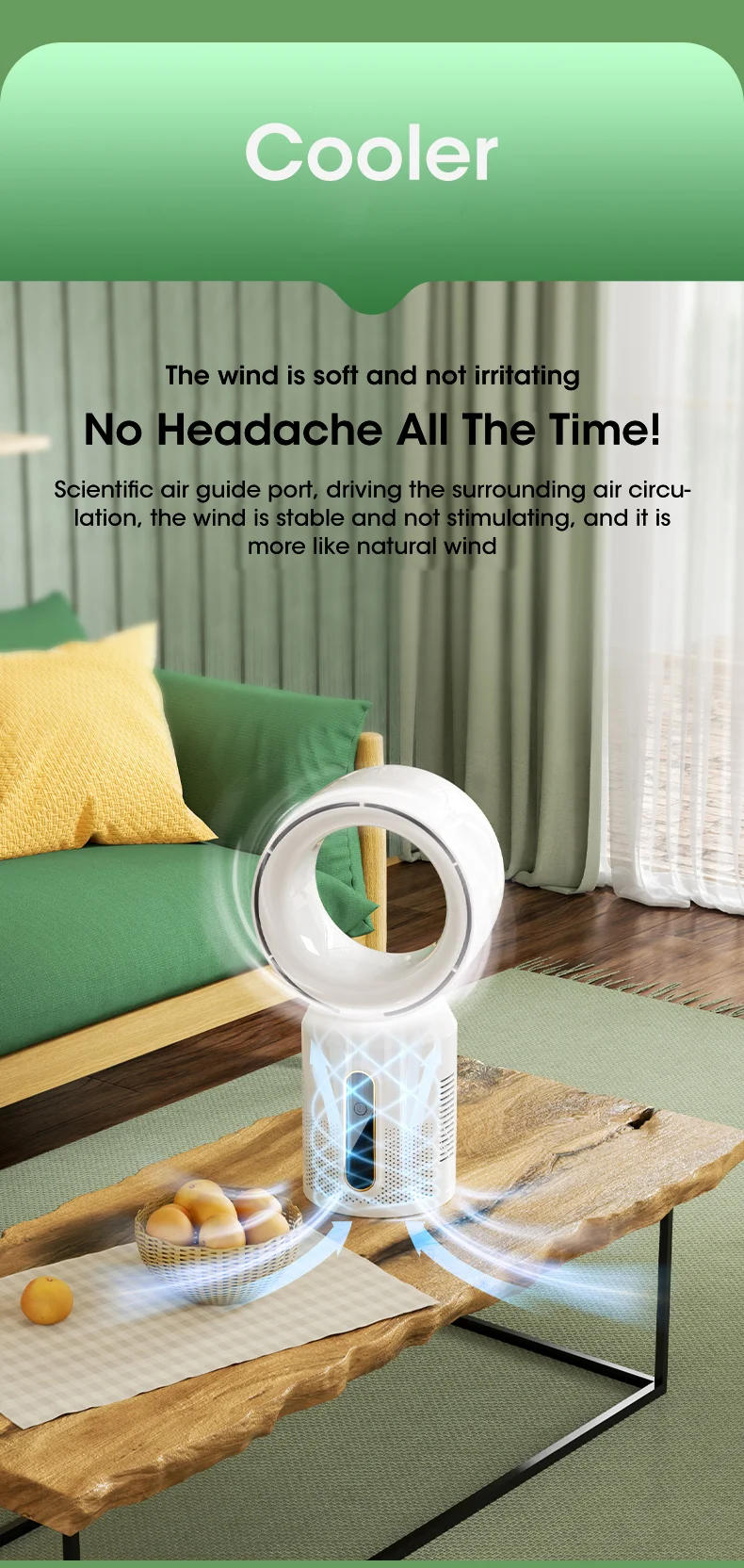 Description Picture 4 of item3000mAh Bladeless Fan Electric Cooling Desk Tower Fans Intelligent Low Noise Stand Floor Fan With 5 Speeds Fan Air Conditioner