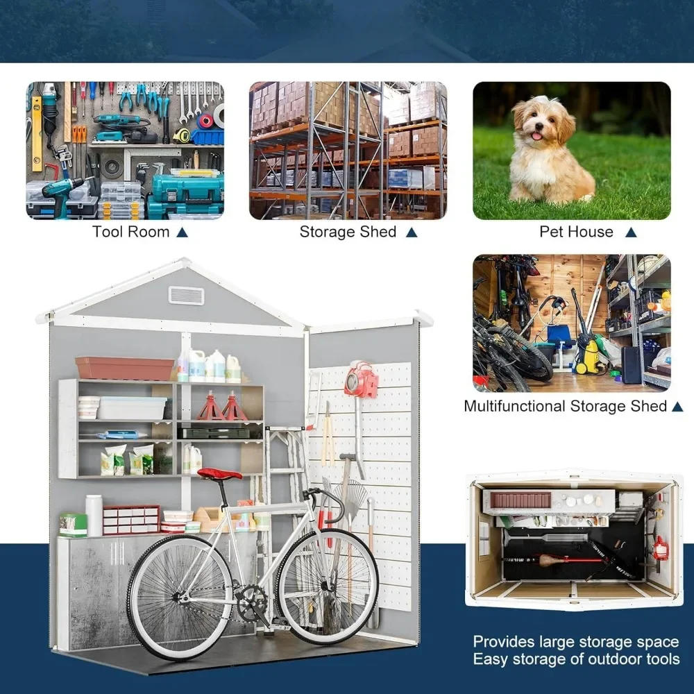 Description Picture 6 of item6x3 FT Resin Storage Shed, Waterproof Sheds & Outdoor Storage with Double Lockable Doors, Tool Shed for Garden, Patio, Backyard