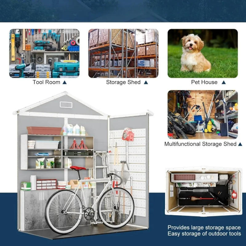 Description Picture 6 of item6x3 FT Resin Storage Shed, Waterproof Sheds & Outdoor Storage with Double Lockable Doors, Tool Shed for Garden, Patio, Backyard