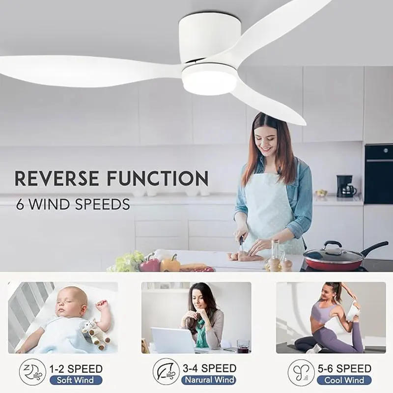 Description Picture 3 of itemSilent LED Ceiling Fans with Lights 42inch 52inch Large Volume Ceiling Fan with Remote Control DC Motor 6 Speeds Timing 3 Blades