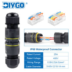IP68 M25 Waterproof Connector Electrical Light Junction Box Wire Cable Connection Solder Less LED Rainproof Terminals 2/3 Pin