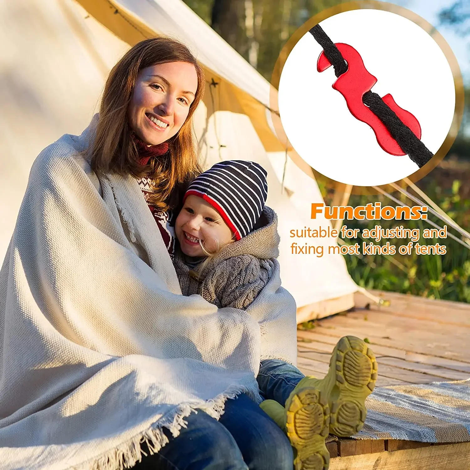 Description Picture 4 of item5 pcs Adjustable Tent Rope Buckle S-type Tensioner Fastening Kit Outdoor Camping Tent Fixed Accessories Outdoor Tools