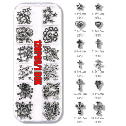 120 pcs / 1 box European American dark vintage style cross nail art patch y2k Premium Metal Style Heart Nail Metal Decorment Set