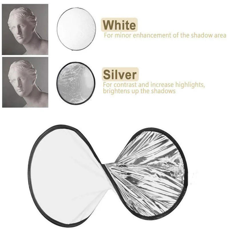 Description Picture 6 of itemReflector Handheld 60cm 24" 2 In 1 Folding Silver White Portable Light Plate Collapsible Diffuers Suitable For Live Photography