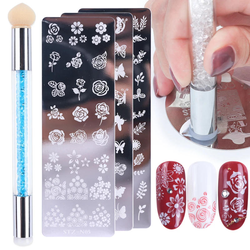 Description Picture 2 of itemNail Stamping Plates Set Silicone Stamper Brush Nail Art Stamp Polish Transfer Stencils Flower Geometry Template Tools Maniucre