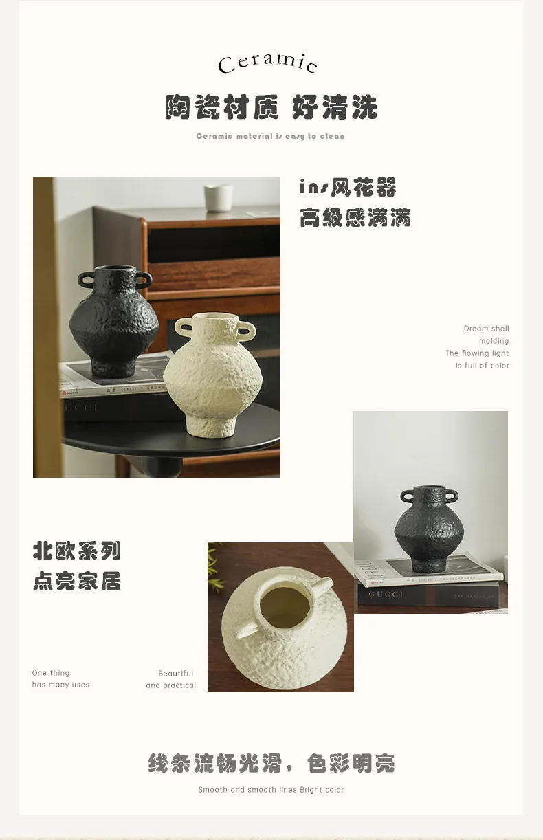 Description Picture 5 of itemIns-style Retro Ceramic Vase, Artistic Flower Vase, Living Room Flower Arrangement, Double-ear Pendant, Simple and Elegant Vase