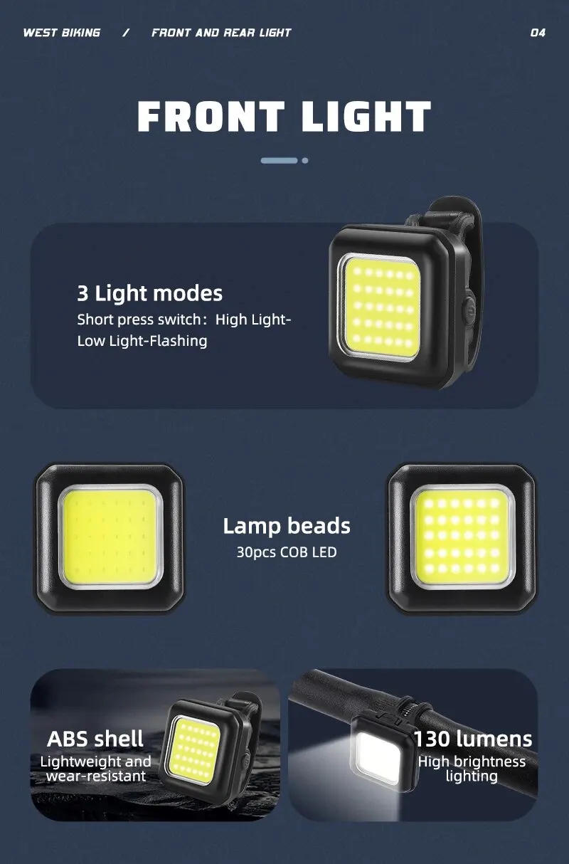 Description Picture 5 of itemWEST BIKING Cycling Mini Front/Rear Lights 250mAh Rechargeable LED High Visibility Taillight Bicycle Front Fork Light Hiking