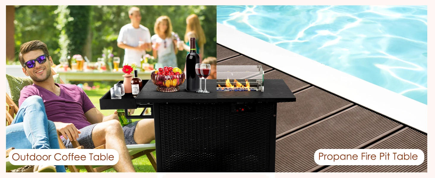 Description Picture 4 of itemGiantex 52" Outdoor Propane Fire Pit - 50,000 BTU Wicker Patio Gas Fire Table w/Lid, Waterproof Cover, Tempered Glass Wind