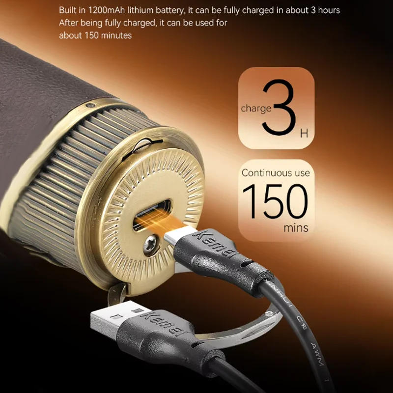 Description Picture 5 of itemKemei 2250 Professional Small Aluminum Leather Hair Clipper Men's Beard Trimmer Rechargeable Electric Hair Clipper Set