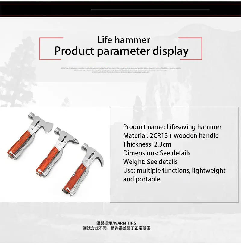 Description Picture 3 of itemMultifunctional Axe Hammer Ram's Horn Hammer Multi Knife Pliers Woodworking Hammer Life-saving Hammer Multi-Tool Hammer