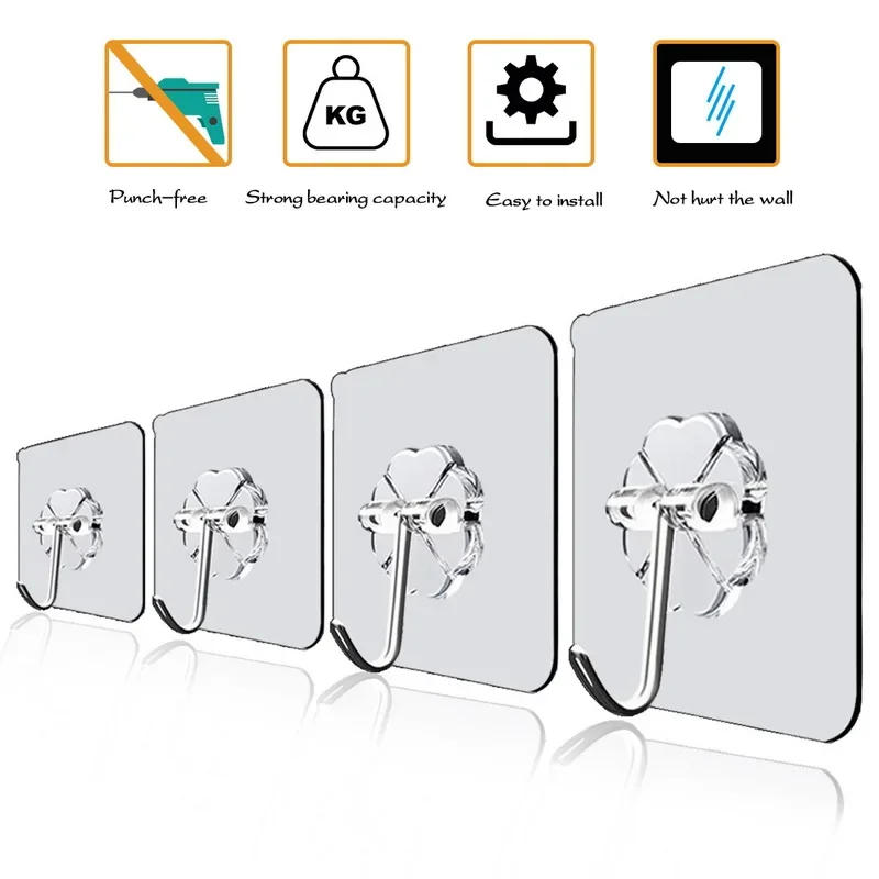 Description Picture 5 of item1-20PCS Transparent Stainless Steel Strong Self Adhesive Hooks Key Storage Hanger for Kitchen Bathroom Door Wall Multi-Function