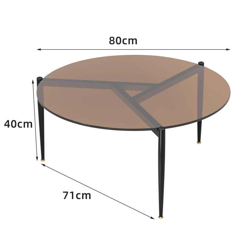 Description Picture 6 of itemRound Tempered Glass Coffee Table Modern Side Table Decorative Center Table with Metal Legs for Living Room Office