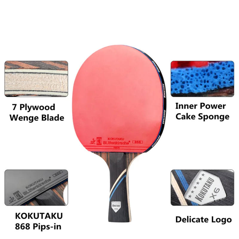 Description Picture 4 of itemKOKUTAKU 2 Pcs 6 Star Ping Pong Paddle Set X6 Ebony Surface Carbon Table Tennis Racket with Bag for Adults