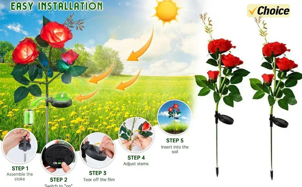 Description Picture 2 of item9 LEDs Solar Outdoor Spotlights IP65 Waterproof Spot Lights Brightness Adjustable Garden Backyard Patio Decorations