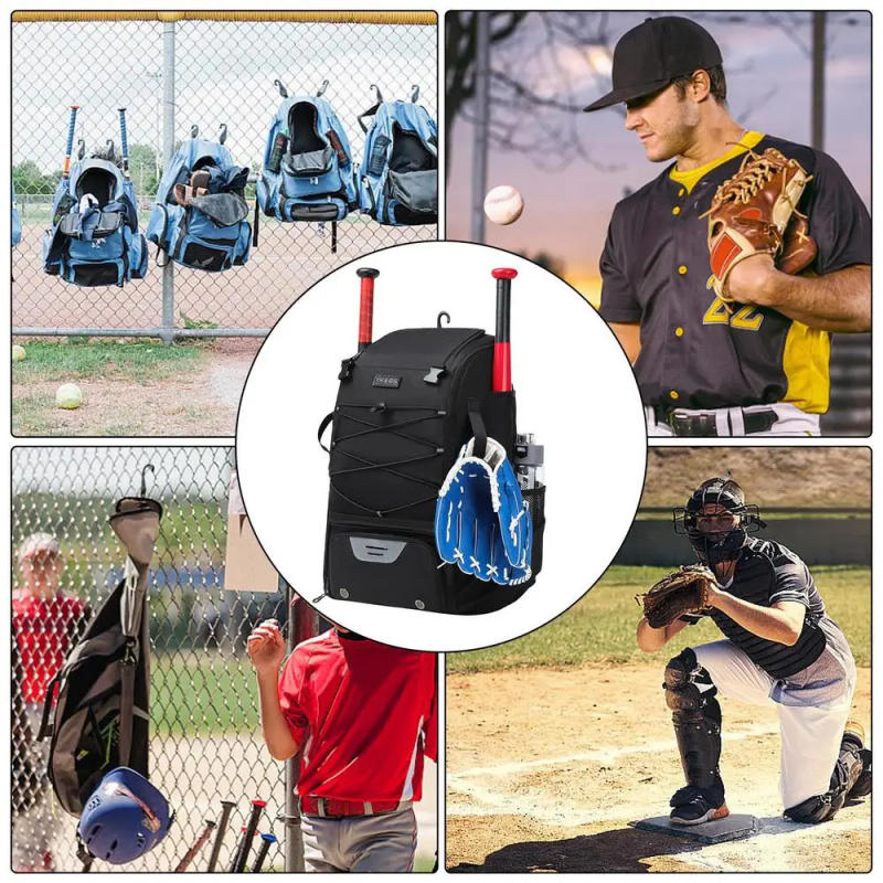 Description Picture 5 of itemLarge Capacity Baseball Softball Bag Hold Helmet 2 Tees Ball Bats Batting Glove Gear Outdoor Workout Camping Bag Sport Organizer
