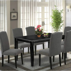 Dudley 7 Piece Modern Dining Set Consist of a Rectangle Wooden Table and 6 Dark Gotham Linen Fabric Upholstered Chairs