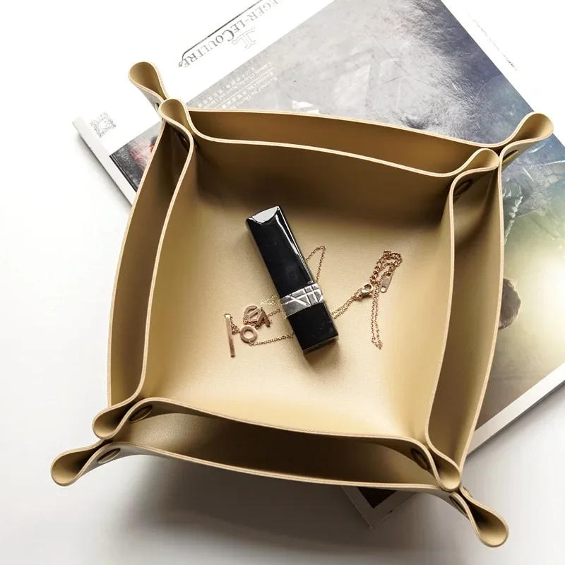 Description Picture 6 of itemFolding Case Table Organizer Nordic Leather Storage Box Desktop Storage Tray Jewelry Cosmetic Key Storage Basket