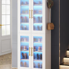 Tall Shoe Storage Cabinet with Acrylic Doors and LED Lights, 8-Tier Entryway Shoe Organizer Rack with Adjustable Shelves and Han