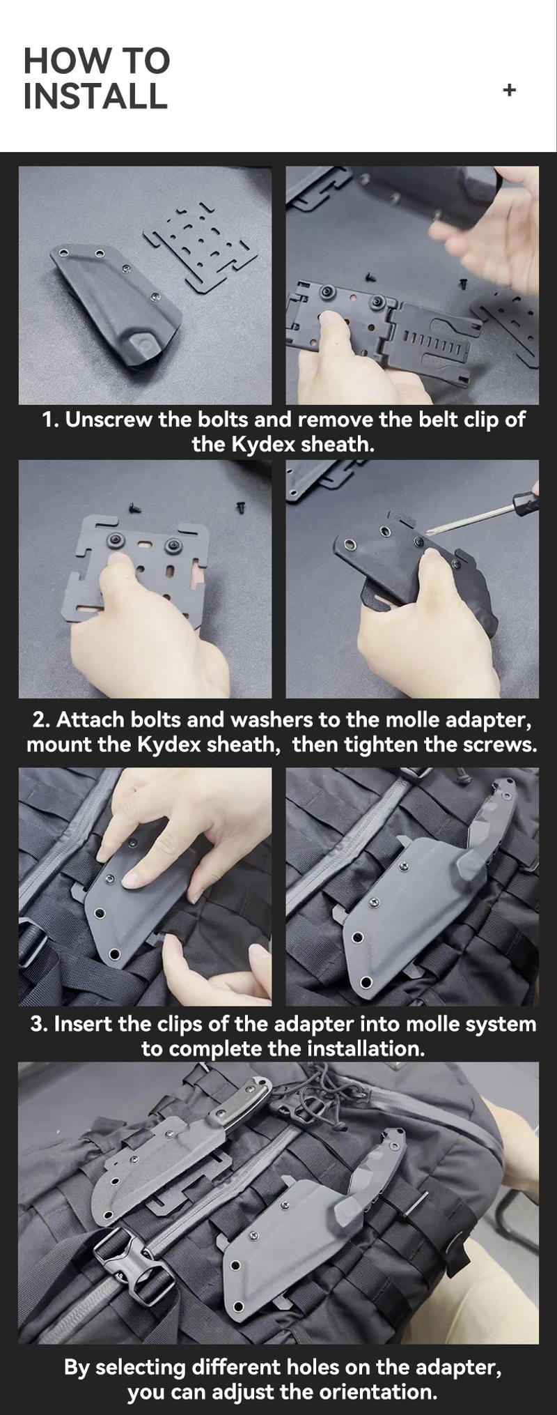 Description Picture 6 of itemKYDEX Sheath Molle Adapter Backpack Fixed Tool Clip Portable Storage Outdoor EDC Scabbard Accessories