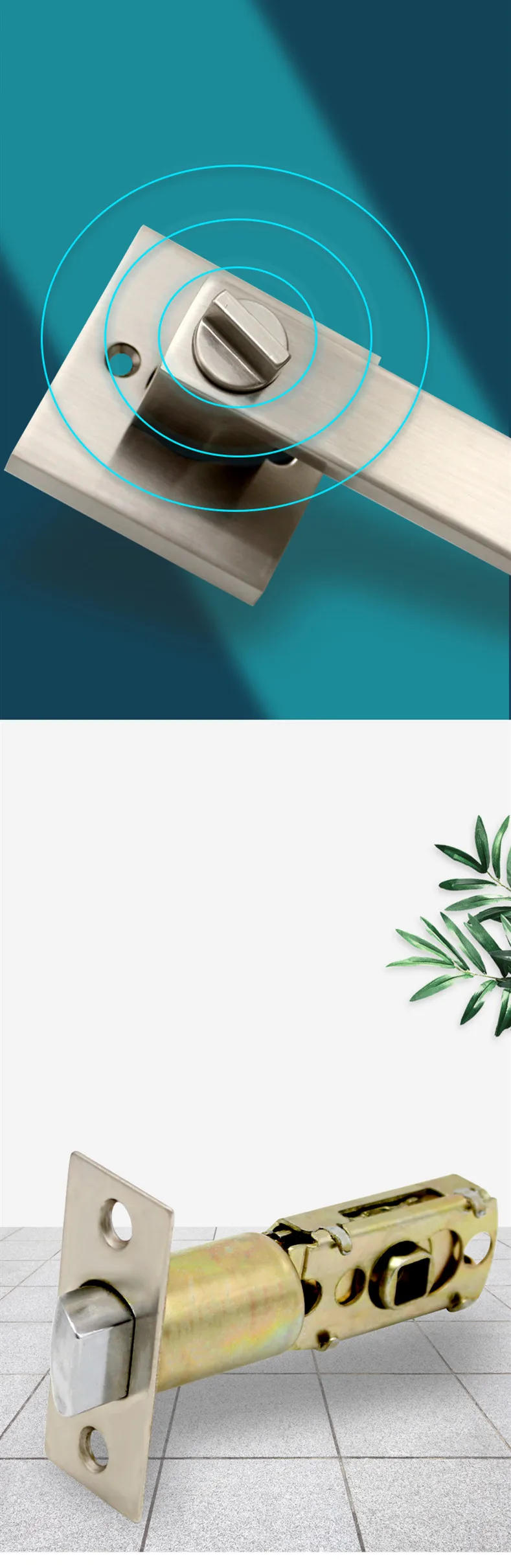 Description Picture 5 of itemBathroom Door Handle Three-lever Lock Solid Zinc Alloy Square Door Lock Bedroom Mute Single Tongue Lockset Home Hardware Fitting