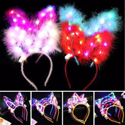 10Pcs LED Glow Cat Bunny Ear Horn Hairband Light Up Flower Rattan Headband Women Girl LED Neon Birthday Wedding Party Supplies