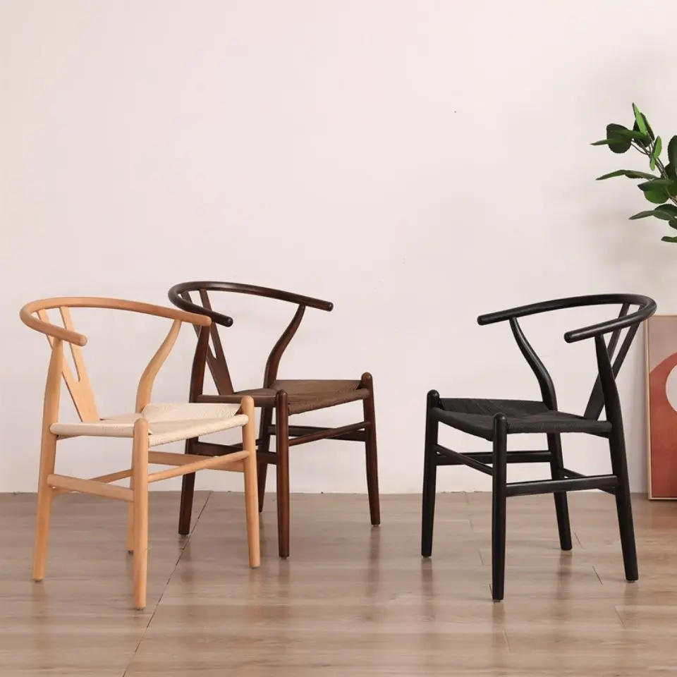 Description Picture 3 of itemNordic Dining Chair Wooden Y Living Room Cane Woven Armchairs Modern Style Restaurant Outdoor Garden Furniture Lounge Stool