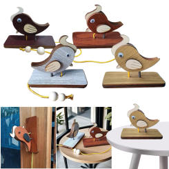 Wooden Woodpecker Door Bell with Pull Rope Vintage Bird Shape Doorbell Creative Handmade Animal Doorbell DIY Artistic Home Decor