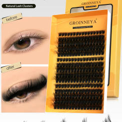 GROINNEYA Cluster Lashes DIY Eyelash Extension C Curl Long Individual Lashes Mixed Tray Faux Mink Lash Clusters Extensions