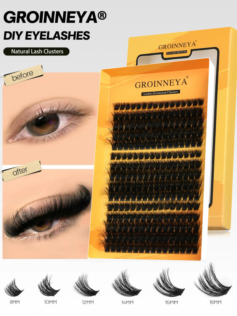 Description Picture 2 of itemGROINNEYA Cluster Lashes DIY Eyelash Extension C Curl Long Individual Lashes Mixed Tray Faux Mink Lash Clusters Extensions