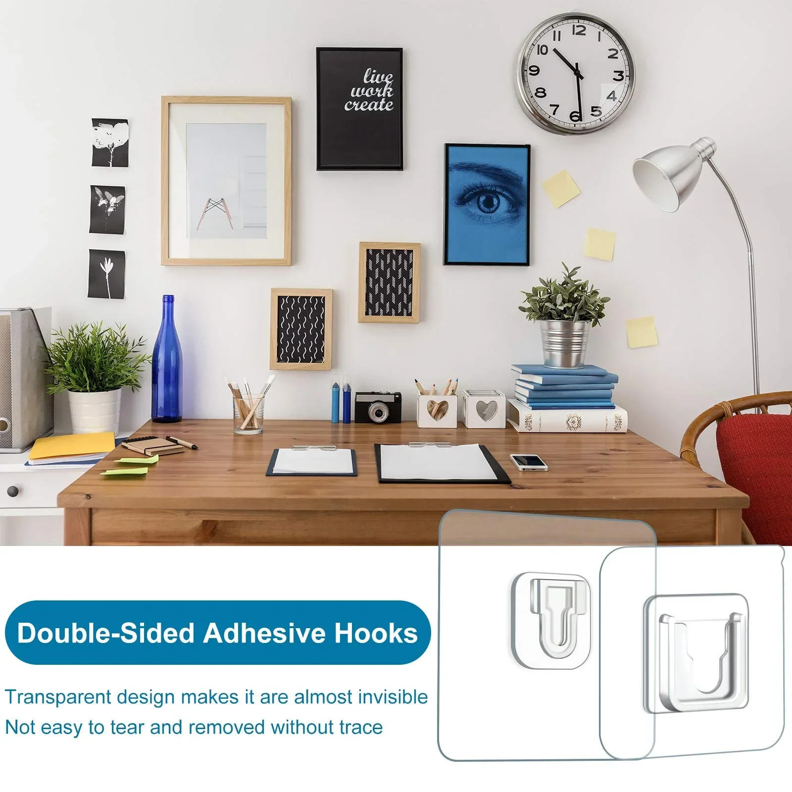 Description Picture 4 of item10/5 Pairs Double Sided Adhesive Wall Hooks Invisible Traceless Snap Hook Wall Storage Holder Bathroom Kitchen Bedroom Hook Kit