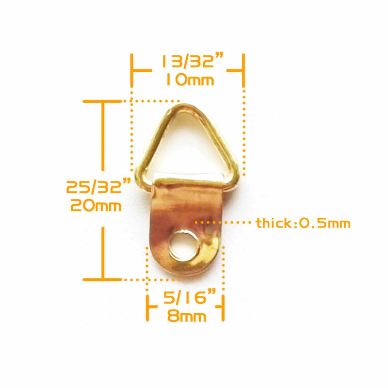 Description Picture 4 of item100pcs Golden Triangle D-Ring Hanging Picture Oil Painting Photo Mirror Frame Wall Hooks Hangers With 100 Screws 10x20mm