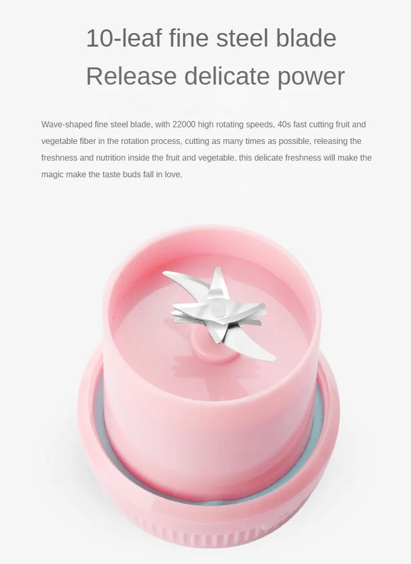 Description Picture 4 of itemWireless USB Rechargeable Bottle Blender Juicer 10 Blades Electric Mini Fruit Fresh Juice Portable Blender.