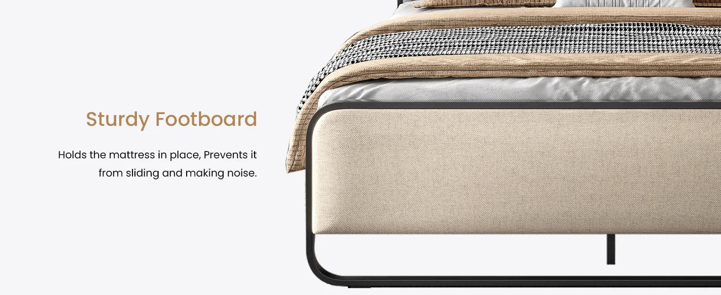 Description Picture 5 of itemBed Frame, with Curved Upholstered Headboard and Footboard, Large Under Bed Storage, No Box Spring Needed, Queen Size, Bed Bases