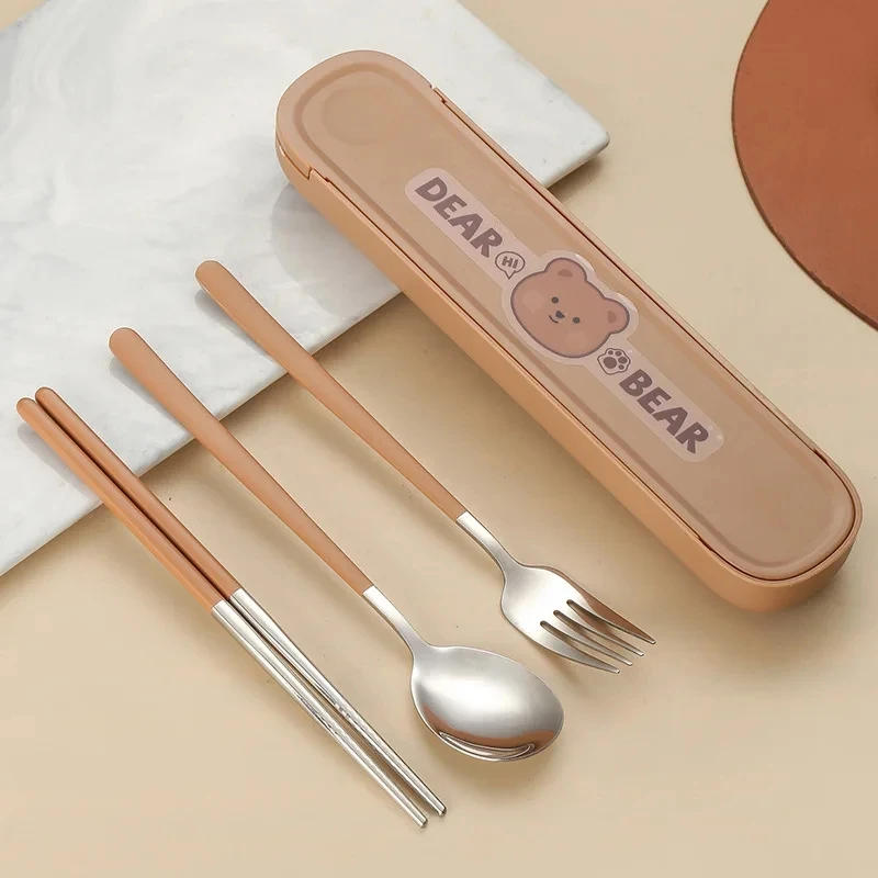Description Picture 6 of item304 Stainless Steel Cartoon Cutlery Set with Case Kids Fork Spoon Portable Cutlery Travel Tableware Reusable Flatware