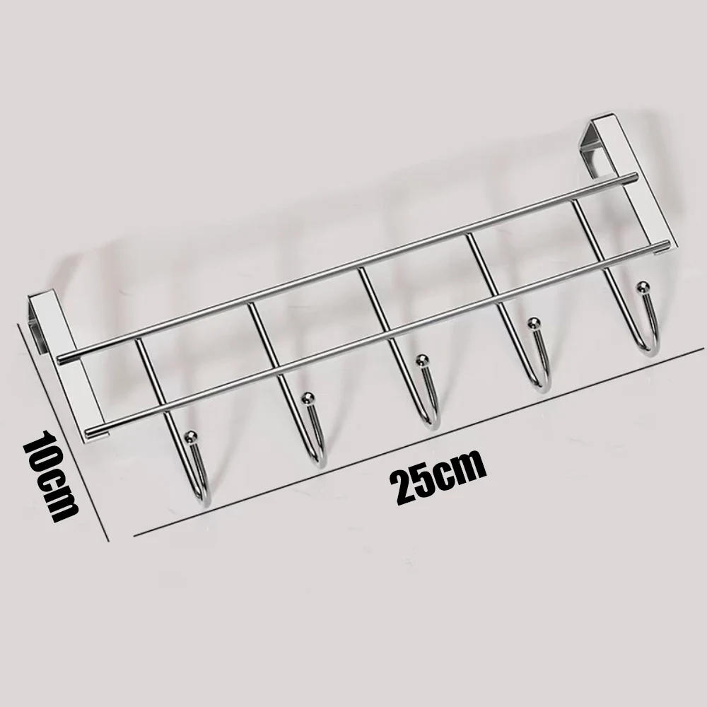 Description Picture 3 of itemDoor Hanger Hook Stainless Steel Kitchen Cabinet Pull Over Door Hook Clothes Bedroom Bathroom Hanger Bags Towel Holder 5 Hooks