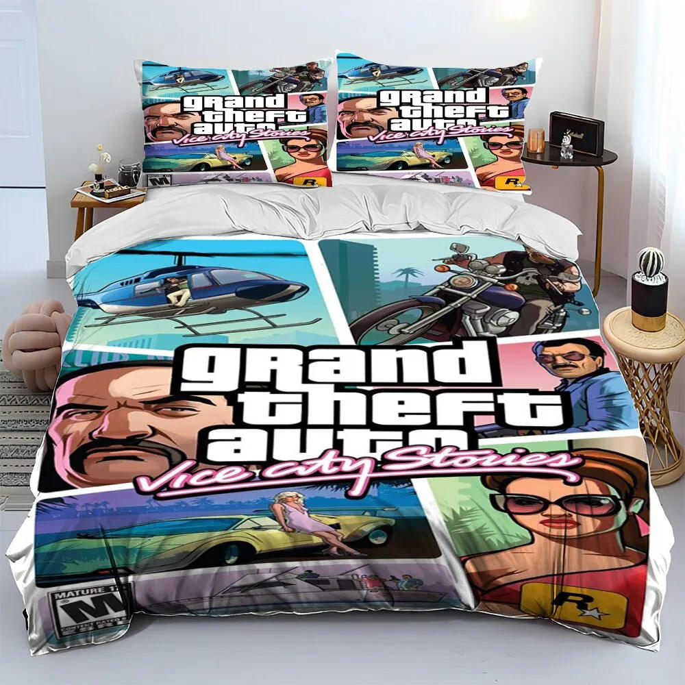Description Picture 4 of item3D Grand Theft Auto GTA Game Gamer Comforter Bedding Set,Duvet Cover Bed Set Quilt Cover Pillowcase,king Queen Size Bedding Set