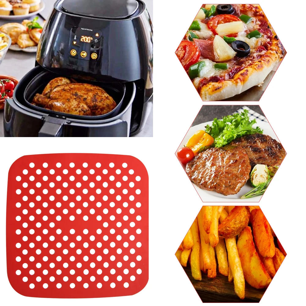 Description Picture 2 of itemReusable Air Fryer Silicone Pad  Air Fryer Lining Accessories Pad Non-stick Baking Mat Cake Grilled Saucer Silicone Mat Bakeware