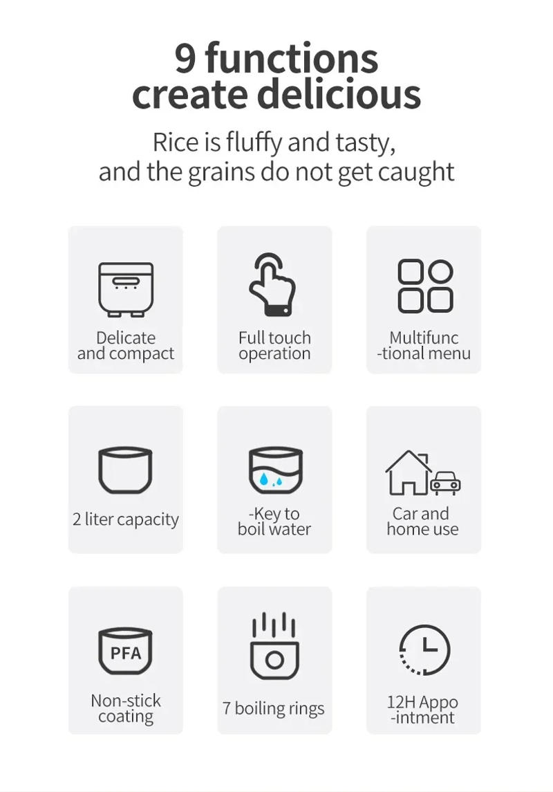 Description Picture 5 of item2L 12V 24V Mini Rice Cooker Electric Heating Lunch Box Portable Thermostat Food Steamer Multi Electric Cooker For Car Truck