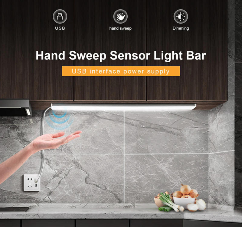 Description Picture 2 of item30/40/50CM USB Lamp 5V Aluminum LED Bar Light Rigid Tube Lamp Hidden Hand Wave Sweep Sensor Switch Kitchen Cabinet Lighting 