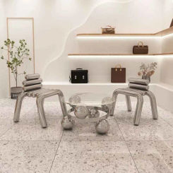 Creative Stainless Steel Chair Nordic Furniture Metal Living Room Chairs Luxury Stainless Steel Stool Leisure Seat Backchair