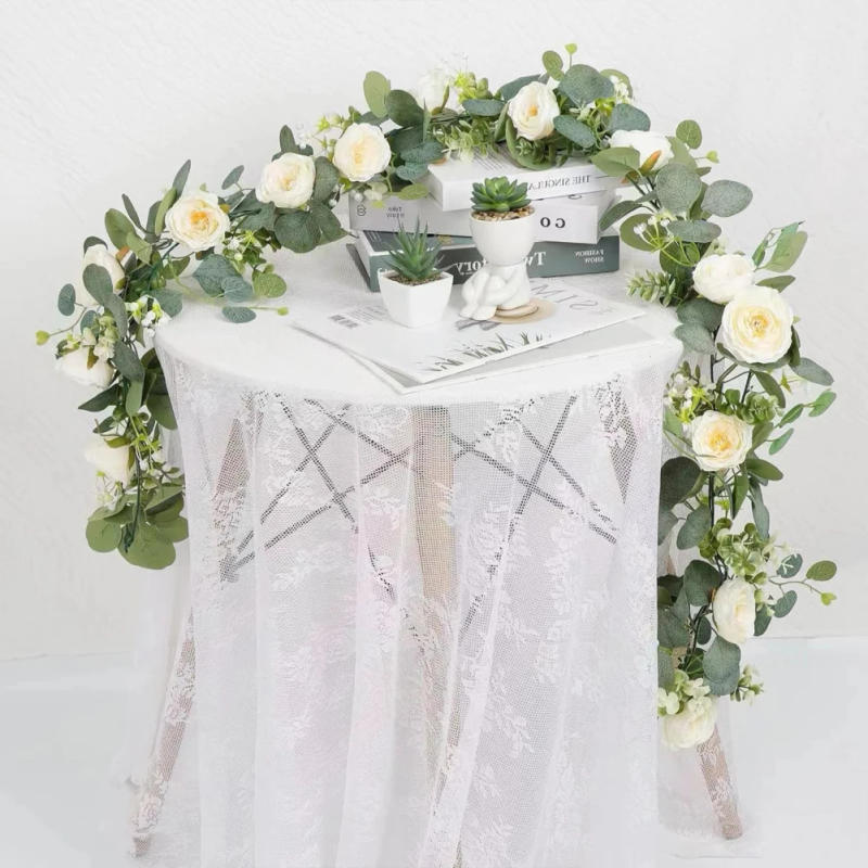 Description Picture 5 of item2Pcs 180CM Rose Vine Garland Flower Hanging Baskets Plants White Artificial Flowers Leaves Decorative Wreath For Wedding Decor