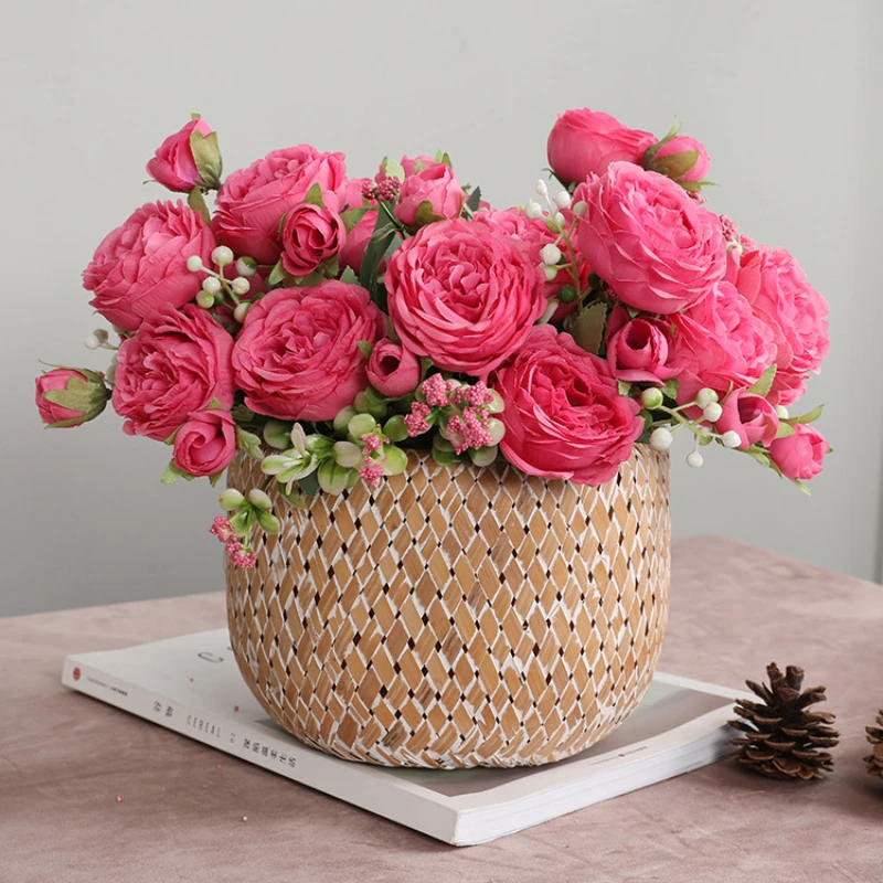 Description Picture 5 of itemHot Selling 1pcs/30cm Rose Pink Silk Bouquet Peony Artificial Flower 5 Big Head 4 Small Bud Bride Wedding Home Decoration Artifi