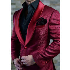 Elegant Jacquard Claret Men's Blazer Single Button Shawl Lapel 1 Piece Formal Wedding Slim Fit Handsome Smart Causal Prom Party